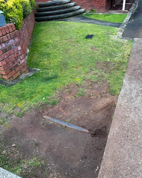 An exposed aggregate path laid beside a grassed yard by TJC Building