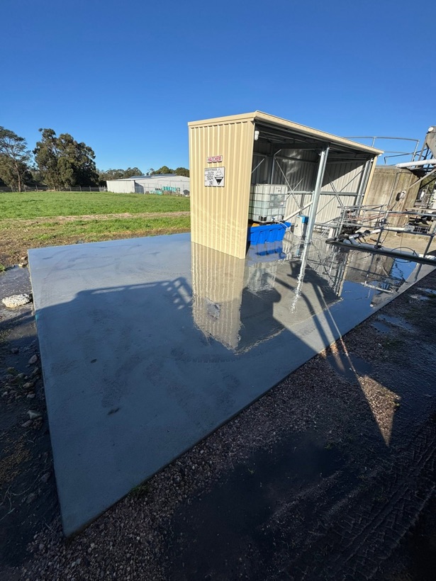 A commercial concrete bund and covered chemical store slab poured by TJC Building
