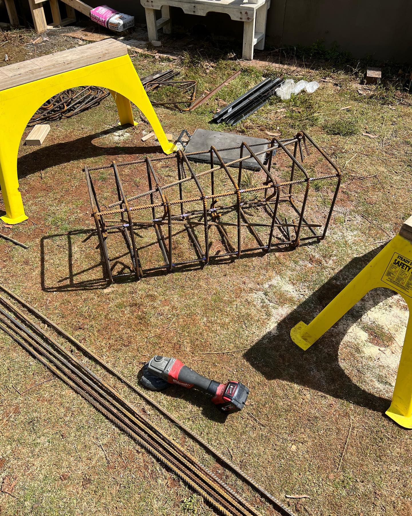 Steel reinforcement and formwork prepared for a concrete pour
